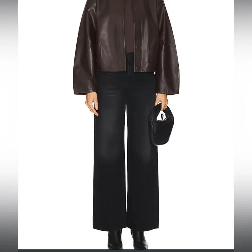 NWT MOTHER Women's The Spinner Zip Sneak Wide Leg Jeans‎ In Magic Black Size 33